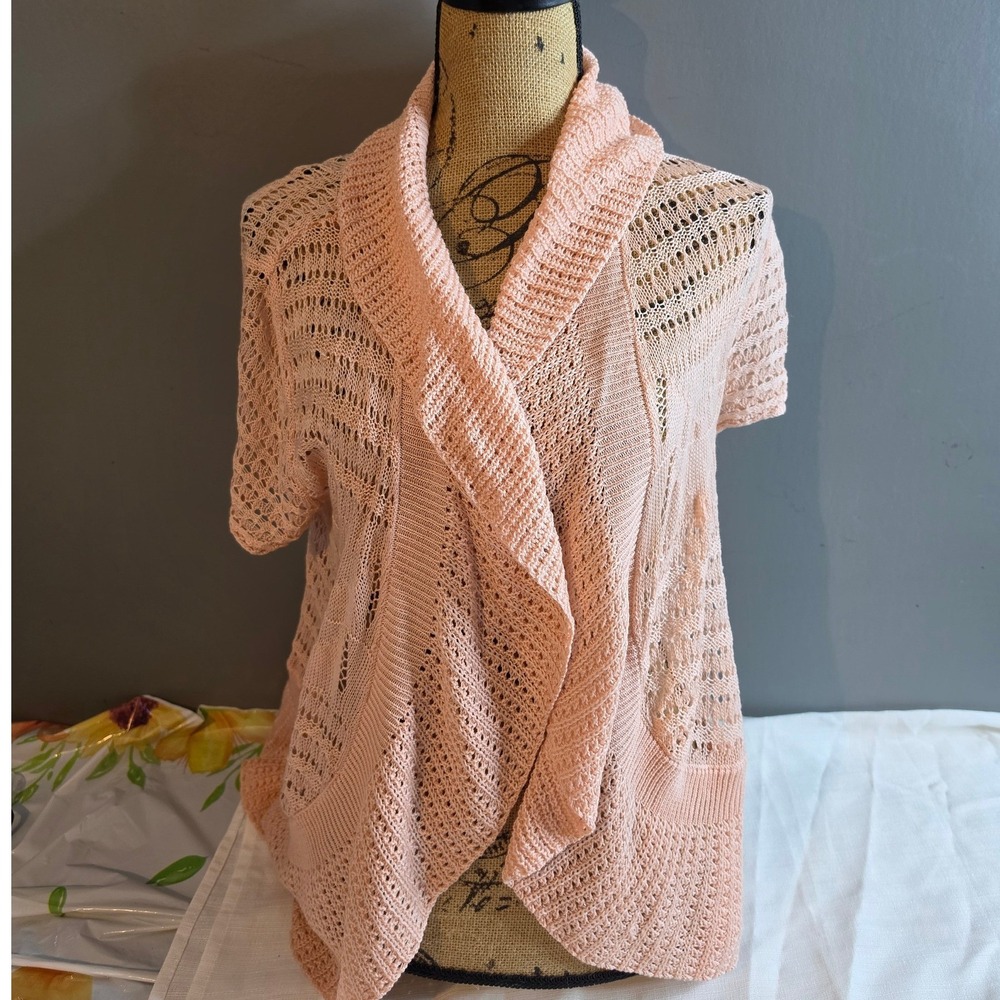 Canyon River Blues Womens Large Peach Open Knit Crochet Sweater Top Peach L